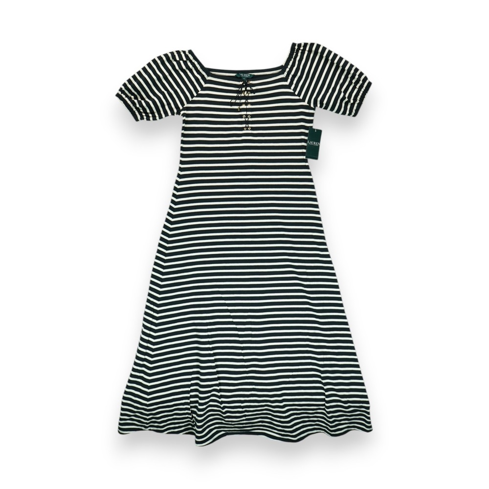 NWT Lauren Ralph Lauren Striped Off-the-Shoulder Maxi Dress Size Medium Women's‎